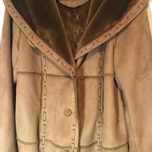 Dennis Basso Brown Faux Suede Button Front Jacket Hippie Vibes 70's